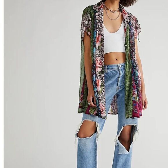 New with tag Free People NWT Size XS Toni Printed Mini/ Tunic mini dress - Picture 2 of 11